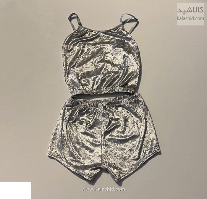 ست تاپ و شلوارک زنانه مخمل بژ